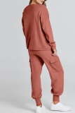 Casual Simplicity Solid Pocket O Neck Long Sleeve Two Pieces