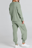 Casual Simplicity Solid Pocket O Neck Long Sleeve Two Pieces