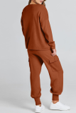 Casual Simplicity Solid Pocket O Neck Long Sleeve Two Pieces