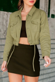 Casual Simplicity Solid Pocket Turndown Collar Outerwear