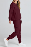 Casual Simplicity Solid Pocket O Neck Long Sleeve Two Pieces