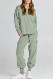 Casual Simplicity Solid Pocket O Neck Long Sleeve Two Pieces