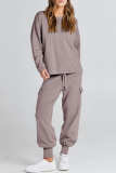 Casual Simplicity Solid Pocket O Neck Long Sleeve Two Pieces