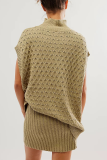 Casual Solid Slit Turtleneck Sleeveless Two Pieces