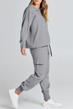 Casual Simplicity Solid Pocket O Neck Long Sleeve Two Pieces
