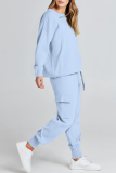 Casual Simplicity Solid Pocket O Neck Long Sleeve Two Pieces