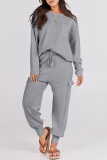 Casual Simplicity Solid Pocket O Neck Long Sleeve Two Pieces