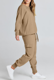 Casual Simplicity Solid Pocket O Neck Long Sleeve Two Pieces