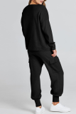 Casual Simplicity Solid Pocket O Neck Long Sleeve Two Pieces