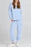 Casual Simplicity Solid Pocket O Neck Long Sleeve Two Pieces