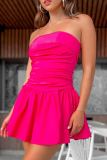 Sexy Simplicity Solid Pleated Strapless Pleated Dresses