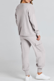 Casual Simplicity Solid Pocket O Neck Long Sleeve Two Pieces