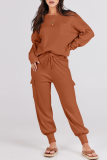 Casual Simplicity Solid Pocket O Neck Long Sleeve Two Pieces