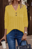 Casual Solid Buttons V Neck Tops