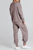 Casual Simplicity Solid Pocket O Neck Long Sleeve Two Pieces