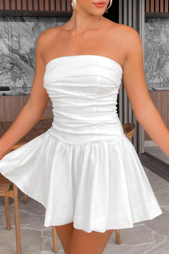 Sexy Simplicity Solid Pleated Strapless Pleated Dresses