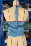 Sexy Solid Frenulum Backless Halter Tops