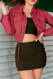 Casual Simplicity Solid Pocket Turndown Collar Outerwear