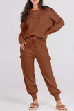 Casual Simplicity Solid Pocket O Neck Long Sleeve Two Pieces