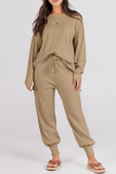 Casual Simplicity Solid Pocket O Neck Long Sleeve Two Pieces