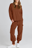 Casual Simplicity Solid Pocket O Neck Long Sleeve Two Pieces