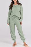 Casual Simplicity Solid Pocket O Neck Long Sleeve Two Pieces
