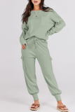 Casual Simplicity Solid Pocket O Neck Long Sleeve Two Pieces