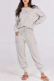 Casual Simplicity Solid Pocket O Neck Long Sleeve Two Pieces