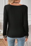 Casual Leopard Patchwork Buttons V Neck Long Sleeve Two Pieces