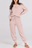 Casual Simplicity Solid Pocket O Neck Long Sleeve Two Pieces