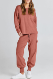 Casual Simplicity Solid Pocket O Neck Long Sleeve Two Pieces