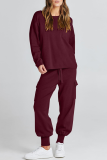Casual Simplicity Solid Pocket O Neck Long Sleeve Two Pieces