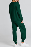 Casual Simplicity Solid Pocket O Neck Long Sleeve Two Pieces