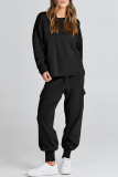 Casual Simplicity Solid Pocket O Neck Long Sleeve Two Pieces