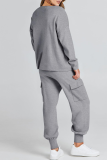 Casual Simplicity Solid Pocket O Neck Long Sleeve Two Pieces