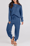 Casual Simplicity Solid Pocket O Neck Long Sleeve Two Pieces