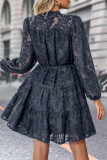 Elegant Solid Patchwork See-through Mandarin Collar A Line Dresses