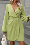 Elegant Solid Fold V Neck A Line Dresses