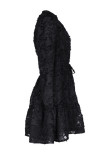 Elegant Solid Patchwork See-through Mandarin Collar A Line Dresses