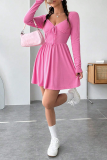 Sweet Solid With Bow V Neck Waist Skirt Dresses
