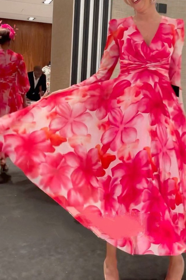 Elegant Floral V Neck Printed Dress Dresses