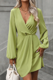Elegant Solid Fold V Neck A Line Dresses