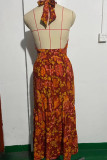 Sexy Vacation Floral Bandage Flounce With Bow Printed Dress Dresses