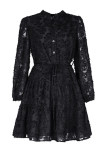 Elegant Solid Patchwork See-through Mandarin Collar A Line Dresses