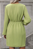 Elegant Solid Fold V Neck A Line Dresses