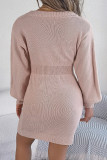 Sexy Solid Weave V Neck Wrapped Skirt Dresses