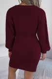 Sexy Solid Weave V Neck Wrapped Skirt Dresses