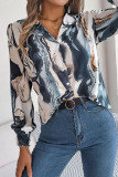 British Style Elegant Gradual Change Striped Contrast Turn-back Collar Tops