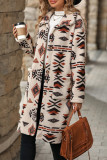 Casual Geometric Pocket Buttons Turndown Collar Outerwear