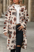 Casual Geometric Pocket Buttons Turndown Collar Outerwear